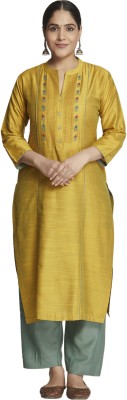 Women Plus Women Embroidered Straight Kurta(Yellow)