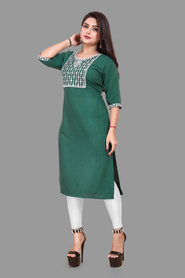 KNG TEXTILE Women Embroidered A-line Kurta(Green)