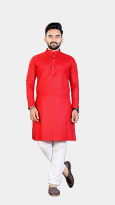 HouseOfCommon Men Solid A-line Kurta(Red)