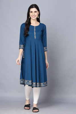 SUBH LAXMI Women Solid Anarkali Kurta(Blue)