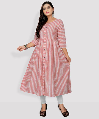 Rangrasiya Tex Women Striped Anarkali Kurta(Pink)