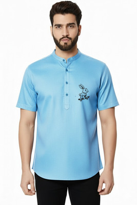 GAINELL Men Solid Straight Kurta(Light Blue)
