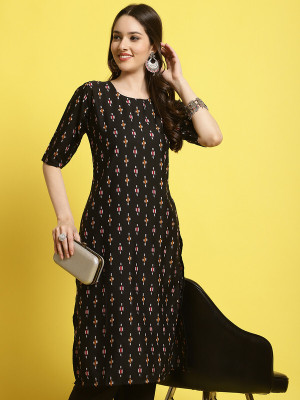 1 Stop Fashion Women Printed Straight Kurta(Black)