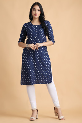 Filiate Women Polka Print Straight Kurta(Blue)