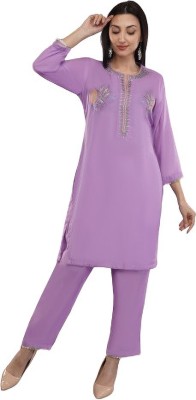 Krishika Kreation Women Embroidered A-line Kurta(Purple)