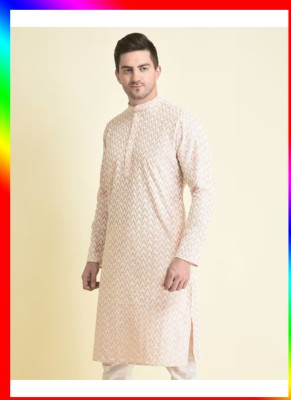 Mertic Men Solid Straight Kurta(Orange)