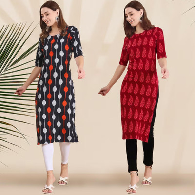 1 Stop Fashion Women Printed Straight Kurta(Multicolor)