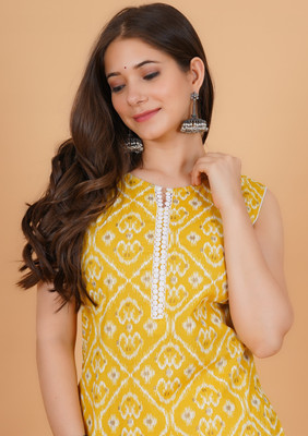 Rimeline Women Printed Straight Kurta(Yellow)