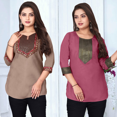 FSR Women Solid, Embroidered A-line Kurta(Multicolor)