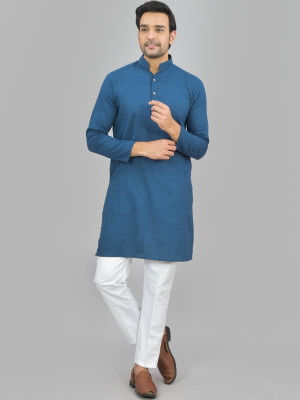 QuaClo Men Solid Straight Kurta(Blue)