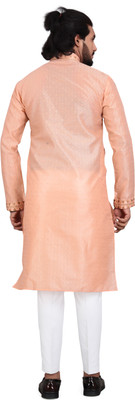 Gupta Men Woven Design A-line Kurta(Orange)