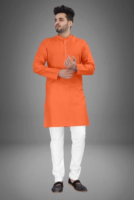 GRATITUDE ROCK Men Solid Ethnic Dress Kurta(Orange)