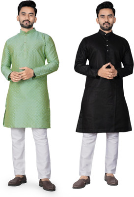 DHASU TRENDZ Men Solid Straight Kurta(Black, Green)
