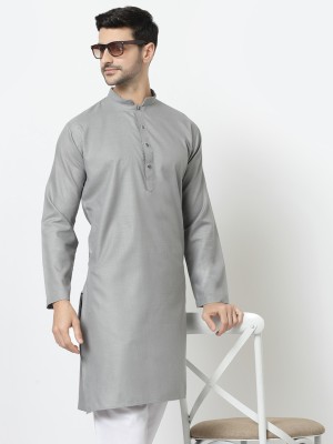 Tsarina Men Solid Straight Kurta(Silver)