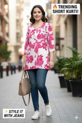 CHK Women Floral Print, Printed Tunic Kurta(Pink)