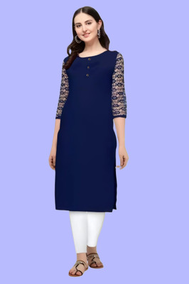 HouseOfCommon Women Self Design Straight Kurta(Blue)
