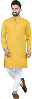 Shree Dutt Creation Men Solid Straight Kurta(Yellow)