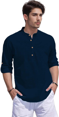 VIMASUTI Men Solid Straight Kurta(Dark Blue)