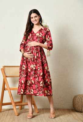 Silakiva Women Floral Print, Printed Gown Kurta(Maroon, Pink, Beige)