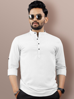 VeBNoR Men Self Design Straight Kurta(White)