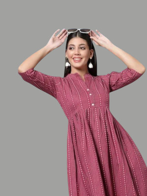 Houseofcommonv Women Printed A-line Kurta(Maroon)