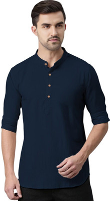 Navkanj Men Solid A-line Kurta(Dark Blue)