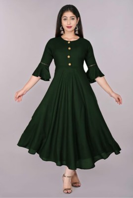 Alastar Women Solid Anarkali Kurta(Dark Green)