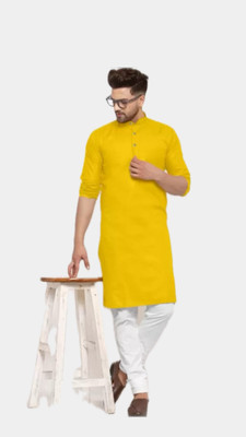 Anuj Fashion Men Solid A-line Kurta(Yellow)