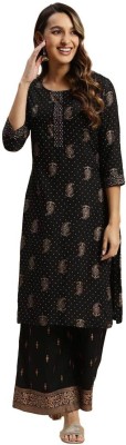 Rangita Women Printed Straight Kurta(Black)