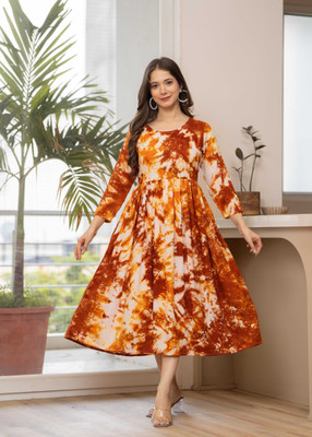 TANTANATAN Women Printed Anarkali Kurta(Yellow)