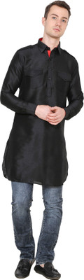 Nawab-Saheb Men Self Design Straight Kurta(Black)