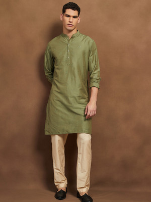 Melange by Lifestyle Men Embroidered Straight Kurta(Green)