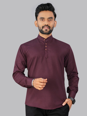 GUYS HUB Men Solid Straight Kurta(Maroon)