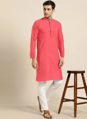 OMKAR EN TRENDS Men Printed Straight Kurta(Pink)