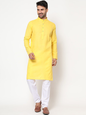 HouseOfCommon Men Solid Straight Kurta(Beige)