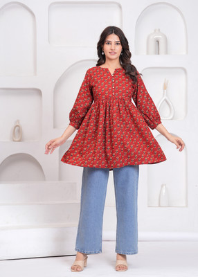 Aanvikurti Women Printed Flared Kurta(Multicolor)