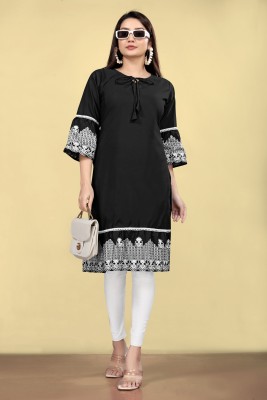 ROOPA BOUTIQUE Women Embroidered Straight Kurta(Black)