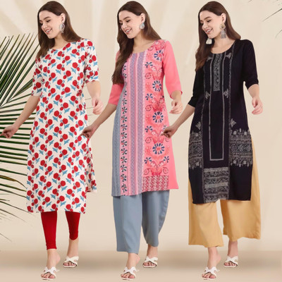 1 Stop Fashion Women Printed Straight Kurta(Multicolor)
