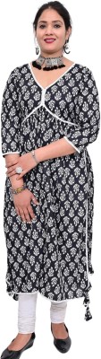 JAY'S ALONE FASHION Women Printed Straight Kurta(Black, White)