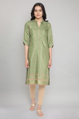 Aurelia Women Embroidered Straight Kurta(Green)