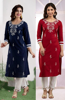 SISTO Women Embroidered Straight Kurta(Multicolor)