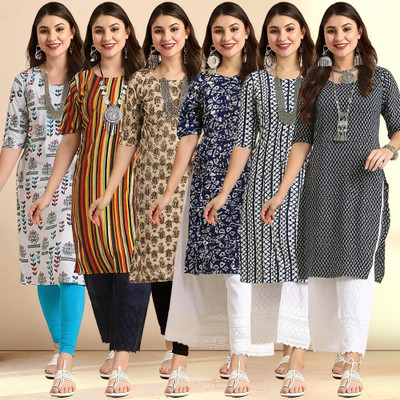 1 Stop Fashion Women Printed Straight Kurta(Multicolor)