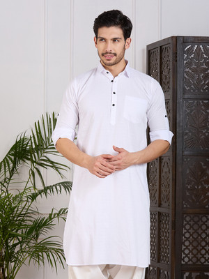 Rajubhai Hargovindas Men Solid Pathani Kurta(White)