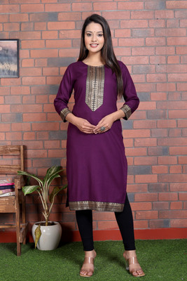 raamratan Women Printed Straight Kurta(Maroon)
