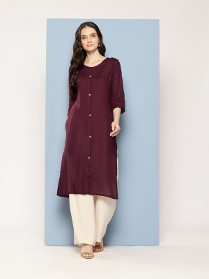 MUHURATAM Women Solid Straight Kurta(Maroon)