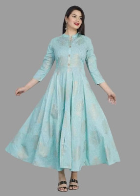 aachhoo Women Printed Flared Kurta(Blue)