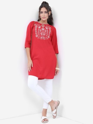 Vishudh Women Solid A-line Kurta(Red)