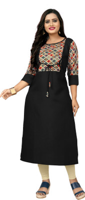 U CREATION Women Printed Straight Kurta(Black)