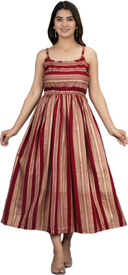 SMIEN Women Printed Anarkali Kurta(Maroon)