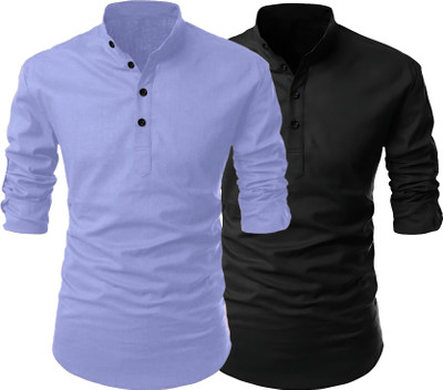 Fashion Marts Men Solid Straight Kurta(Black, Purple)